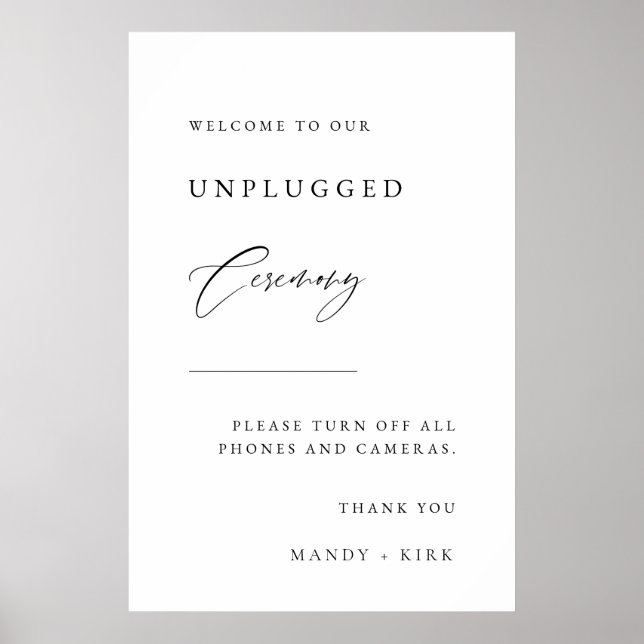 Unplugged Ceremony Wedding Sign  Poster (Framsidan)