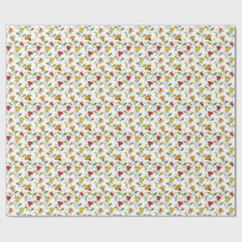 Unrolled and flat sheets of floral wrapping paper  presentpapper