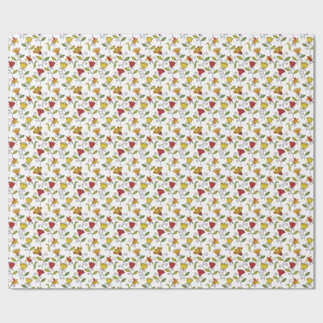 Unrolled and flat sheets of floral wrapping paper  presentpapper (Platt)