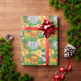 Unrolled gift wrap with a playful jungle theme  presentpapper