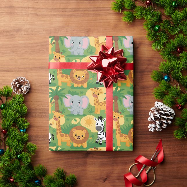 Unrolled gift wrap with a playful jungle theme  presentpapper (Skapare uppladdad)