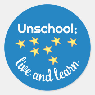 Unschool Live och Lär dig med Stars Stickers Runt Klistermärke