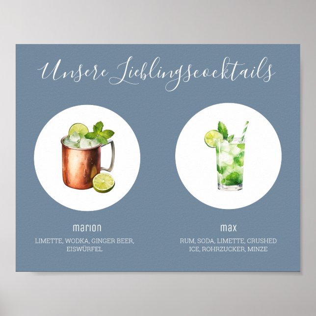 Unsere Lieblingscocktails Hochzeit Dusty Blue 01 Poster (Framsidan)