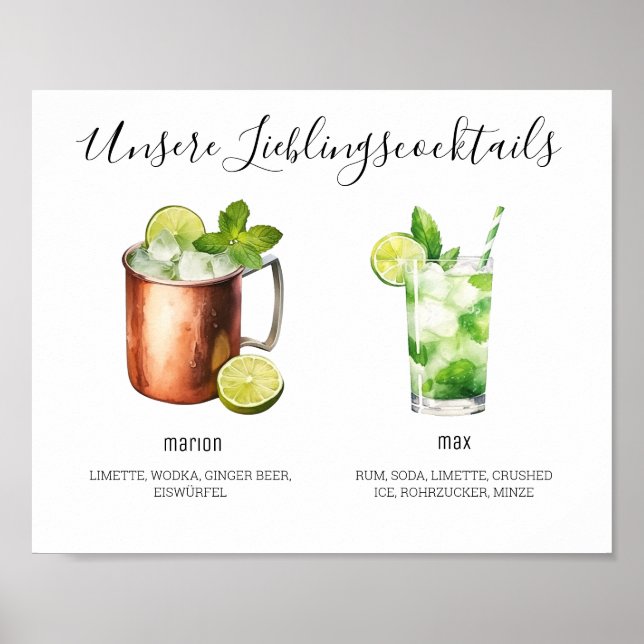 Unsere Lieblingscocktails Hochzeit Poster (Framsidan)