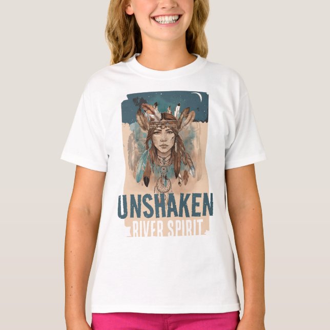 Unshaken River Spirit, Empowerment Boho Art Girls T Shirt (Framsida)