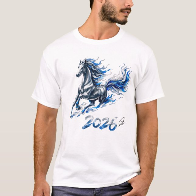 UNSTOPPABLE,Blue Fire Horse T Shirt (Framsida)