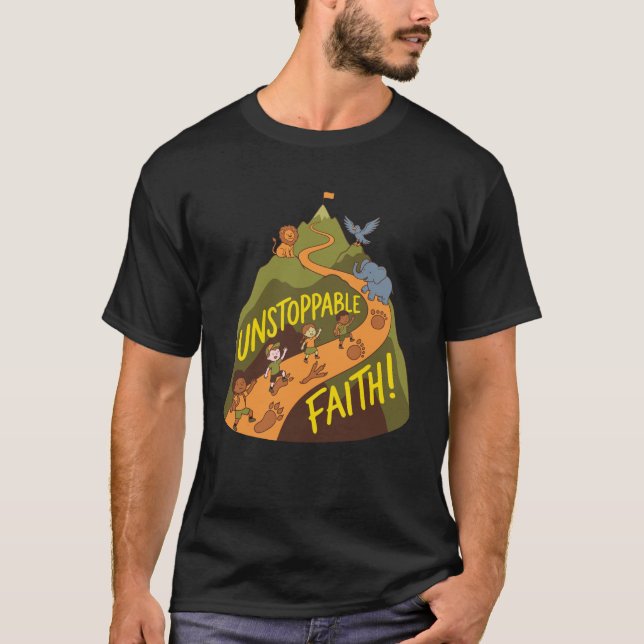 Unstoppable Faith Adventure – Kids Nature Mountain T Shirt (Framsida)