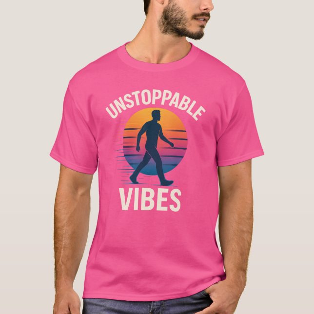 Unstoppable Vibes Retro Sunset Silhouette T-Shirt (Framsida)