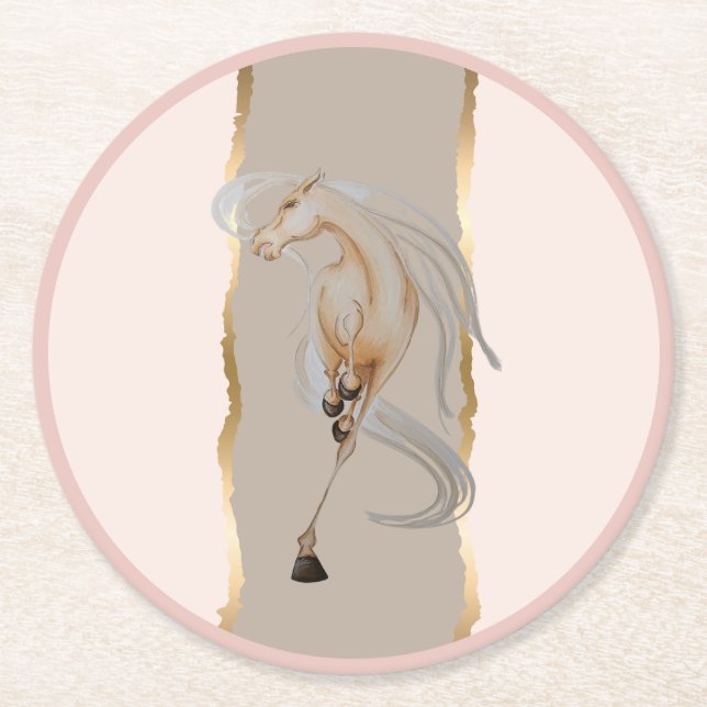 Untersetzer mit edlem Pferdemotiv Underlägg Papper Rund (Framsidan)