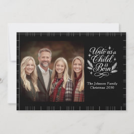 Unto Us A Child Is Born Plaid Photo Christmas Card Julkort