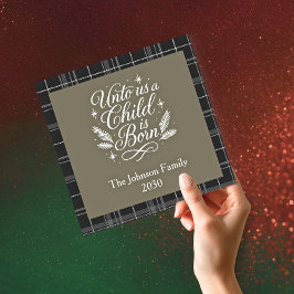 Unto Us A Child Is Born Square Photo Christmas Julkort