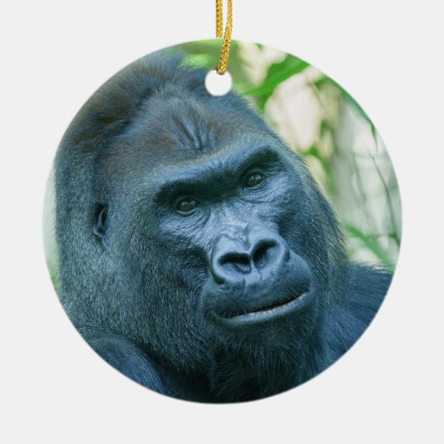 Unwavering Strength Silverback Gorilla Kito Julgransprydnad Keramik (Framsidan)