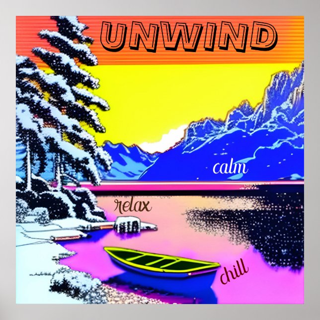 UNWIND - bergsbåten snö sjö. Redigerbar Poster (Framsidan)