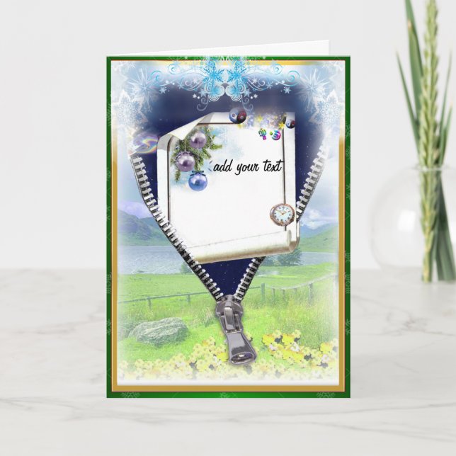 Unzip ett nytt hälsningskort i världen helgkort (Framsida)