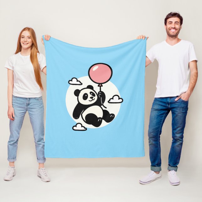 Up & Away Panda – Vin Zzep Art - T-Shirt Fleecefilt (På plats)