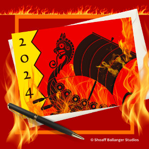 Up Helly Aa Viking Galley on Fire Illustration Hälsningskort