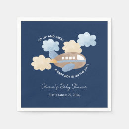 Up Up and Away Watercolor Airplane Boy Baby Shower Pappersservett