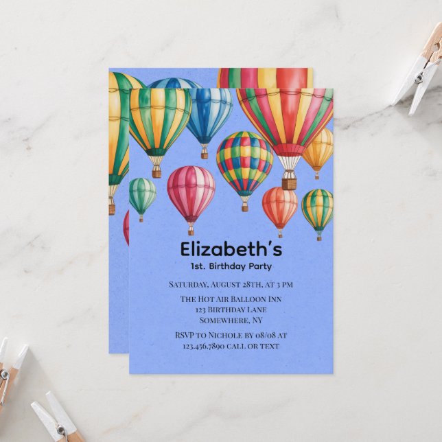 Up Up & Away 1st. Birthday Party Inbjudningar (Fram/Back In Situ)