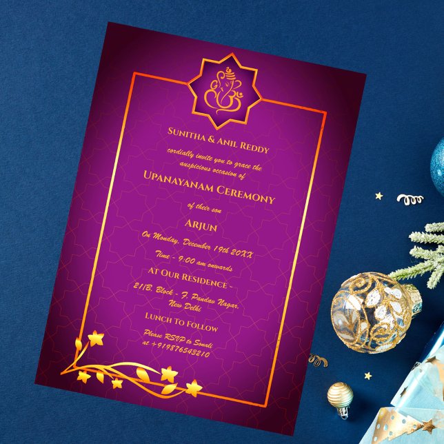 Upanayanam aka Hindu Holy Thread Janeu Ceremony Inbjudningar (Skapare uppladdad)