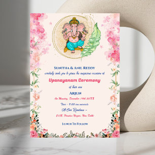 Upanayanam alias Hindu Heliga Thread Janeu Blommig Inbjudningar