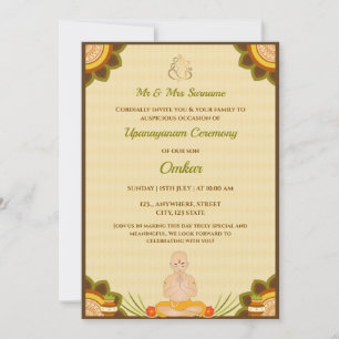Upanayanam Ceremony-inbjudan, Janoi-kort Inbjudningar