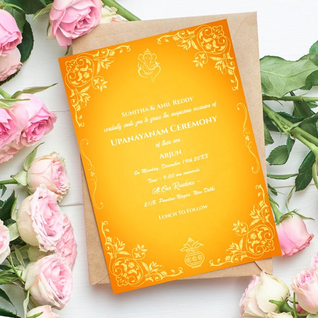 Upanayanam eller Hinduiska heliga tråden Janeu-cer Inbjudningar (Skapare uppladdad)