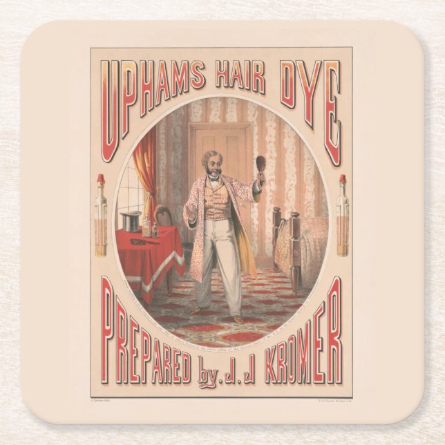 Uphams Hair Dye, Circa 1864 Underlägg Papper Kvadrat (Framsidan)