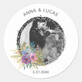 *~* UPLOAD FOTO Bröllop Baby favor EnUtvecklingsfö Runt Klistermärke