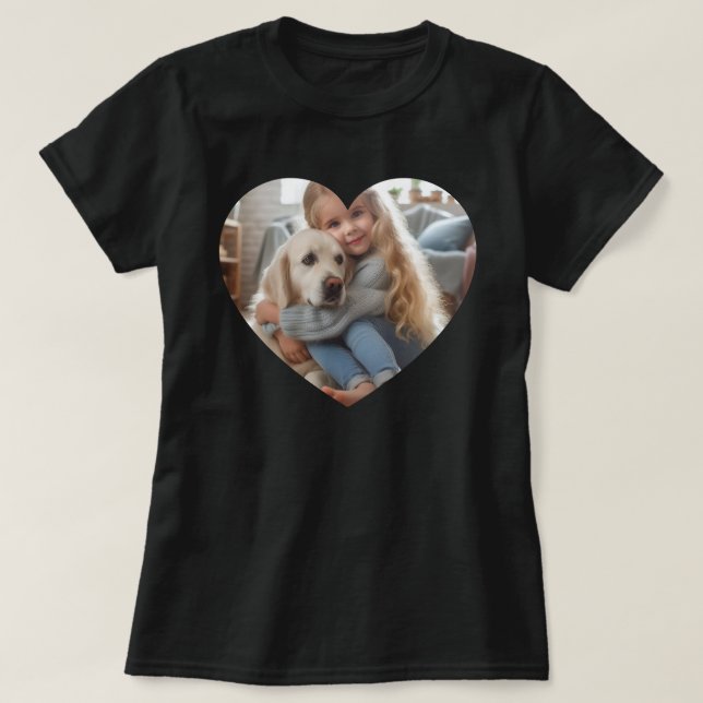 Upload Personalized Photo Gift Child Dog Pet Heart T Shirt (Design framsida)