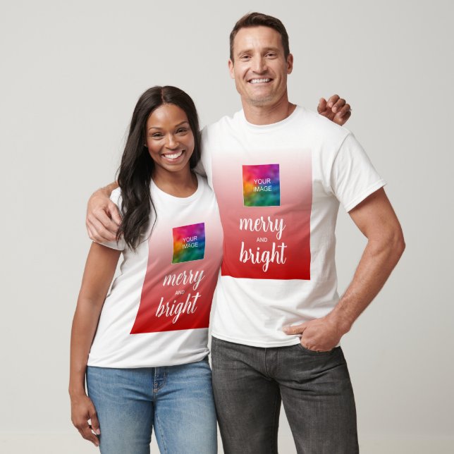 Upload Photo or Logo Christmas Merry And Bright T Shirt (Unisex)