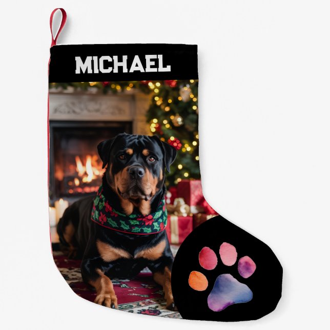 upload picture Dog Custom Photo text Personalized  Liten Julstrumpa (Framsidan)