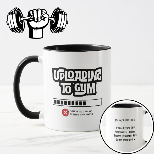Uploading to Gym Failed Funny Fitness Humor Mugg (Skapare uppladdad)
