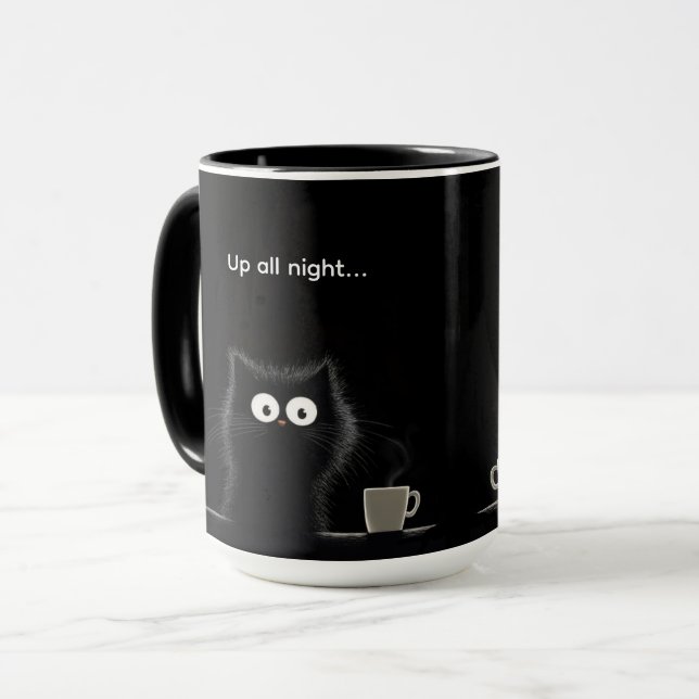 Upp hela natten Svart katt  Mugg (Framsida vänster)