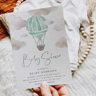 Upp i Luft   Luftballong Baby Shower Inbjudningar