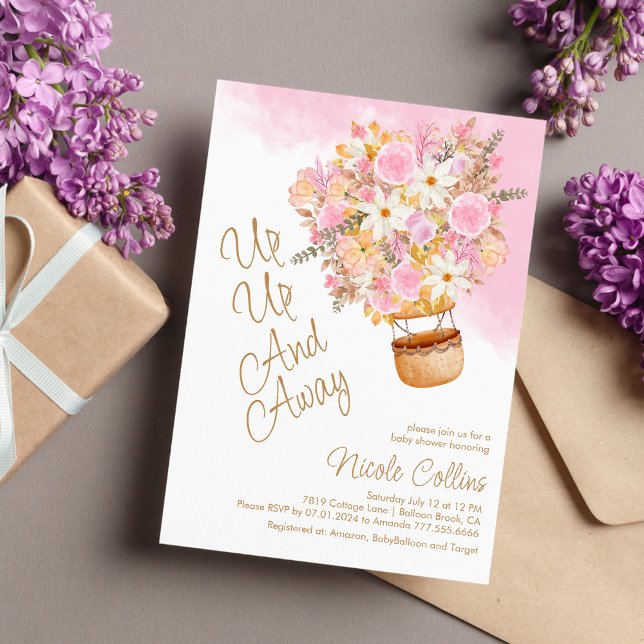 Upp- och bort-Blommigt för Rosa, babystövel Inbjudningar (Skapare uppladdad)