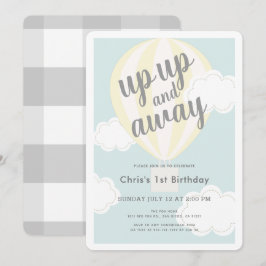 Upp och bort Gult Luftballong 1:a födelsedag Inbjudningar