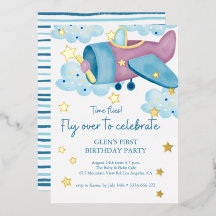 Upp och bort Lila Flygplan Birthday Boy