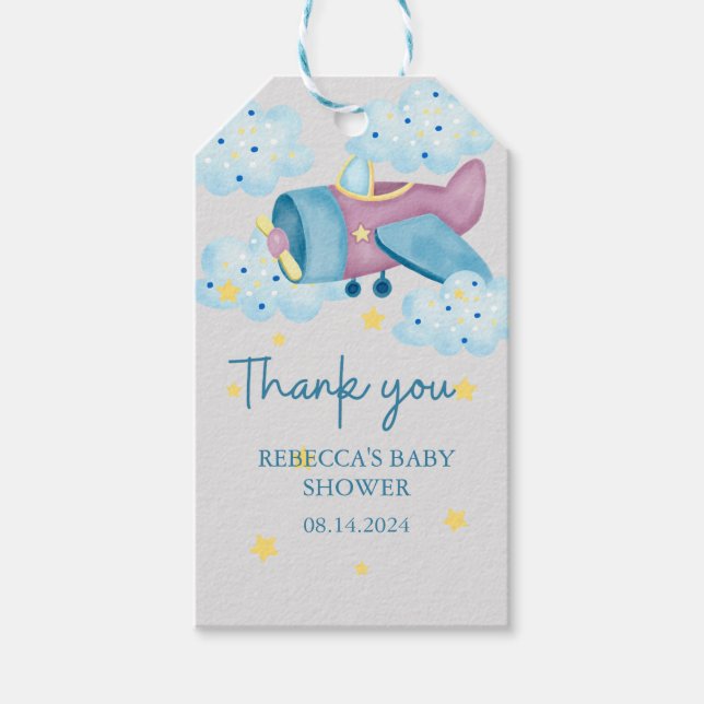 Upp och bort Lila Flygplan Tack Presentetikett (Framsidan)