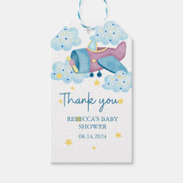 Upp och bort Lila Flygplan Tack Presentetikett