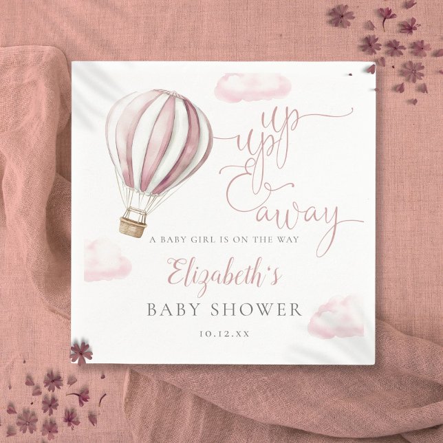 Upp och bort Rosa Luftballong Baby Shower för  Pappersservett (Up And Away Pink Hot Air Balloon Girl Baby Shower Napkins)