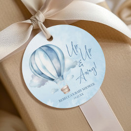Upp och iväg! Blue Luftballong Baby Shower Gåvor Etiketter