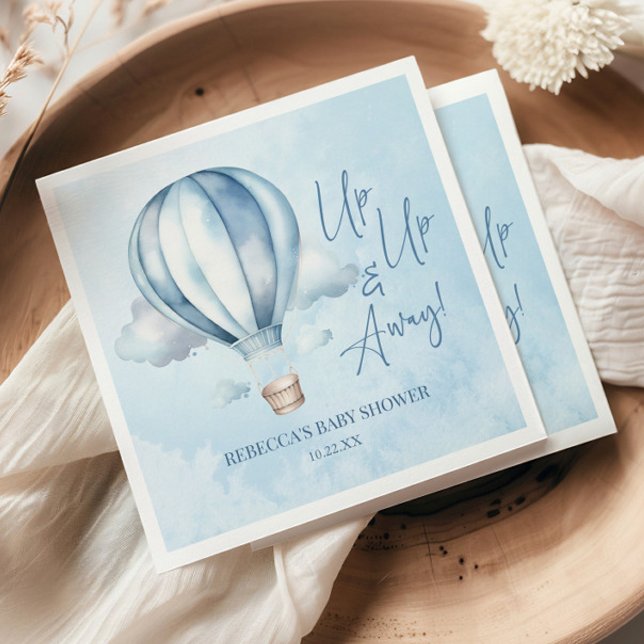 Upp och iväg! Blue Luftballong Baby Shower Pappersservett (Skapare uppladdad)
