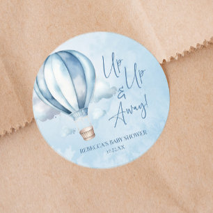 Upp och iväg! Blue Luftballong Baby Shower Runt Klistermärke