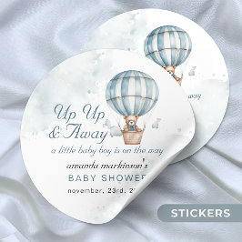 Upp och iväg! Nalle Ballon Baby Shower Runt Klistermärke