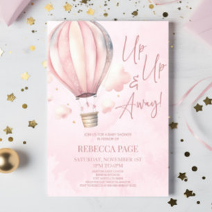 Upp och iväg! Rosa Luftballong Baby Shower Inbjudningar
