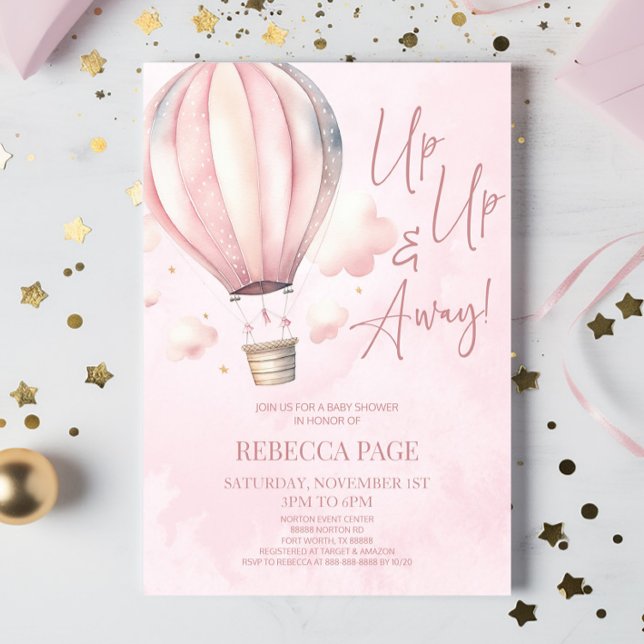 Upp och iväg! Rosa Luftballong Baby Shower Inbjudningar (Skapare uppladdad)