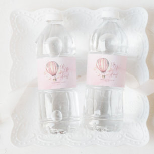 Upp och iväg! Rosa Luftballong Baby Shower Vattenflaskor Etikett
