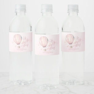 Upp och iväg! Rosa Luftballong Baby Shower Vattenflaskor Etikett