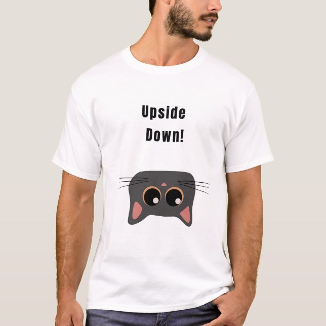 Upp och ned! Funny Cat T Shirt (Framsida)
