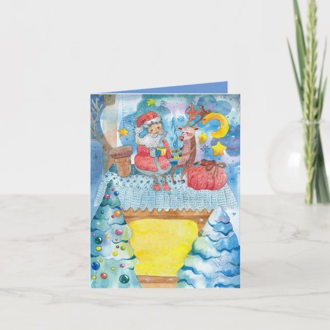 Upp på ett rooftop-märkt julklapp kort (Framsida)